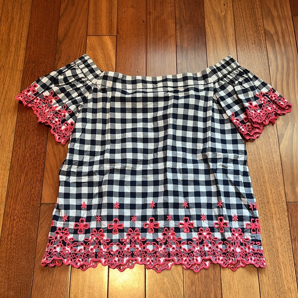 Draper James Gingham Dolly Pink Eyelet OTS Top size xs